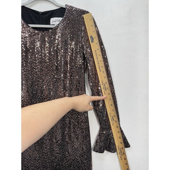 Joseph Ribkoff Shimmer Sheath Dress Size 6 Rose Gold Flare Long Sleeve Party - Picture 11 of 12